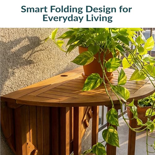 Sunnydaze Malaysian Wood Folding Patio Table - Space-Saving Gateleg Table with Umbrella Hole for Outdoor Dining & Gatherings - Teak Oil Finish