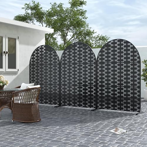 Casaphoria 72" H x 47" W Arched Metal Privacy Screen - Elegant Freestanding Outdoor Screen for Deck, Patio & Balcony - Versatile Decorative Privacy Panels for Home & Garden Use (Black-Brick) - color: Black-brick-arched