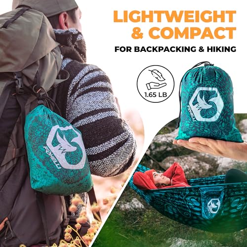 Foxelli Camping Hammock – Ultralight Hammock for Backpacking, Hiking, Festivals, Travel - Easy Setup with Tree-Friendly Ropes & Steel Carabiners, Heavy Duty Parachute Nylon - color: Mandala