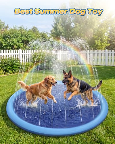 Raxurt Non-Slip Splash Pad for Kids and Dog, 67'' Splash Pad Thicken 0.58mm Toddler Baby Splash Sprinkler Pad Dog Pool Summer Outdoor Water Toys for Boys Girls - color: Blue, size: 67in