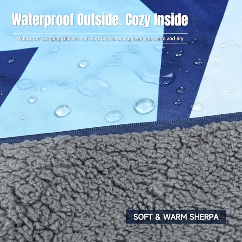 Tirrinia Waterproof Outdoor Blanket with Sherpa Lining, Windproof Triple Layers Warm Comfy Foldable for Camping Stadium, Beach, Picnic, Grass, Concerts, Car, Dog, 51''X 59'' & 59''X 80'' - color: Navy Mountain, size: 51” x 59”