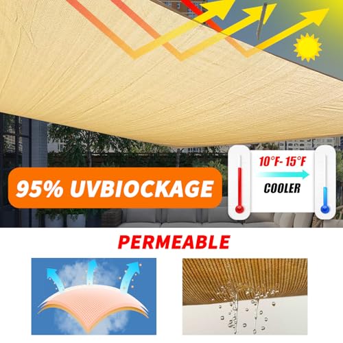 12'x16' Sun Shade Sail Curved Commercial Outdoor Shade Cover Turquoise Rectangle Heavy Duty Permeable 185GSM Outdoor Shades for Patio Garden Sandbox - color: Turquoise, size: 12' x 16' Standard