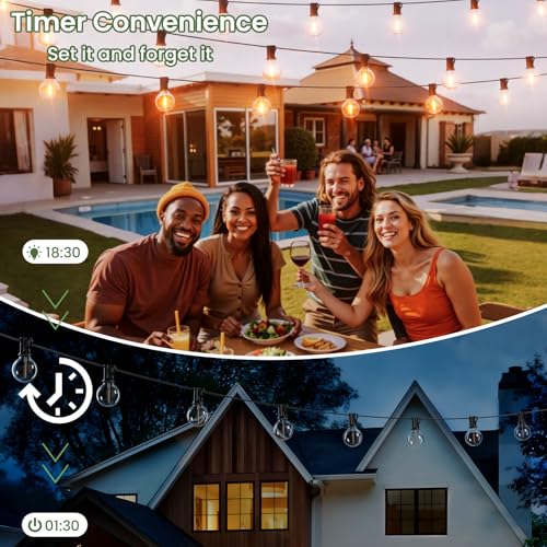 Svater Solar Outdoor String Lights 30 FT, G40 Patio Lights Shatterproof Dimmable Vintage Edison Bulbs, Solar Powered Weatherproof Light for Patio, Backyard, Garden, Bistro, Warm White - size: 30FT