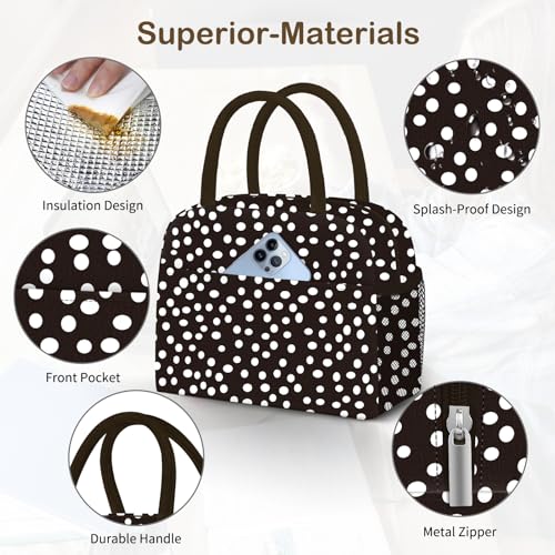 DALINDA Lunch Bag Lunch Box for Women Men Reusable Insulated Lunch Tote Bag,Leakproof Thermal Cooler Sack Food Handbags Case High Capacity for Travel Work Picnic Beach - color: white polka dot, size: Oxford cloth