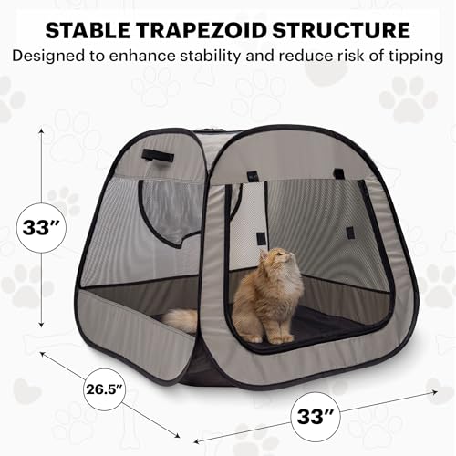 LAFYETTE. - US Based, Portable Cat Playpen, Trapezoidal Stable Design, Foldable Pet Tent for Indoor Outdoor Use, Cat Dog Play Enclosure, Kitten Puppy Kennel Crate, Pet House, Easy Setup, 33" x 26.5" - size: Medium (33" x 26.5")