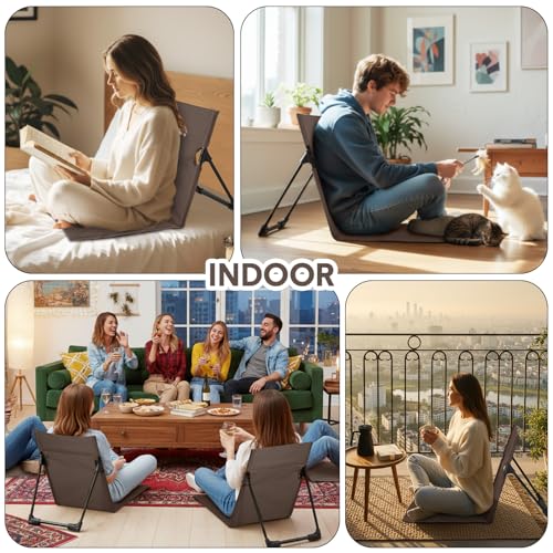 Jetec Foldable Floor Backrest Chair Portable Camping Chair with Storage Bag Light Weight Lazy Seat for Indoor Outdoor Bed Ground Park Lawn Concerts Beach Hiking - color: Brown, size: Regular