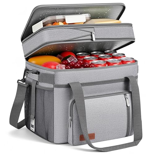 MIYCOO Cooler Bag Double Deck - 60 Can Leakproof Insulated Portable Soft Lunch Cooler, Extra Large Expandable Ice Chest Cooler for Beach, Picnic, Camping, Shopping - color: Gray, size: 30l
