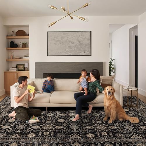 Ruaruarug Area Rug Non Slip Machine Washable Ultra Soft Living Room/Bedroom/Kitchen/Outdoor/Classroom Black Gold, 8'×10' - color: Black Gold, size: 8' x 10' (Rectangular)