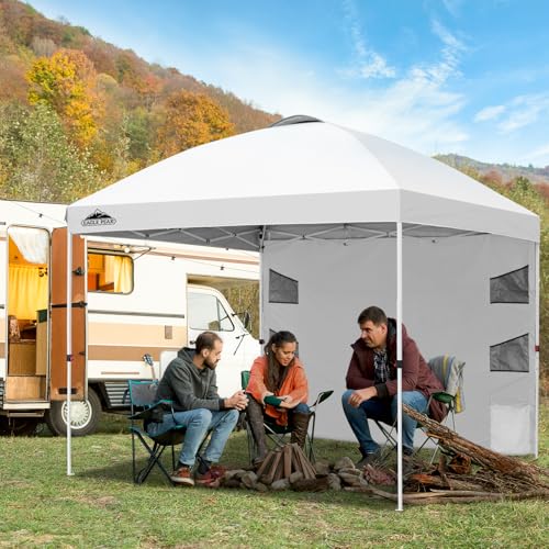 EAGLE PEAK Commercial Canopy 10x10 with Sidewall Storage, Easy OnePerson Setup Pop Up Canopy Tent with Roller Bag, Stakes, Ropes, and Weight Bags, White - color: White
