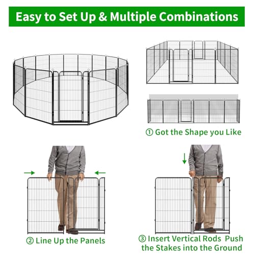 Kfvigoho Dog Playpen Outdoor Extra Wide 16 Piece Panels Heavy Duty Dog Fence 47" Height Anti-Rust with Doors Portable for RV Camping Yard, Total 42FT, 140 Sq.ft, Snowy Black - style: 32"W x 47"H