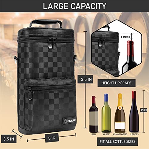 opux Wine Bag 2 Bottle Wine Tote Carrier, Insulated Wine Cooler Bag for Travel Picnic, Leakproof Portable Bottle Padded Case, Wine Gifts For Women Men Wine Lovers Christmas, Black - color: Black