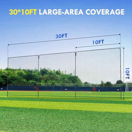 Backstop Net System for Backyard – Heavy Duty Sports Barrier Net with Steel Posts, Movable/Socketed Ball Stop Net for Soccer, Baseball, Training - size: 30FT Wide, style: Upgraded Socketed-1.75 Inch Net