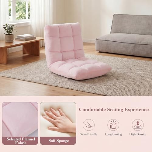 Giantex Folding Floor Chair with Back Support, 14 Adjustable Position, Padded Sleeper Bed, Couch Recliner, Gaming Video Chairs for Adults, Meditation, Living Room (Light Pink) - color: Light Pink, size: 26"x21"x21"