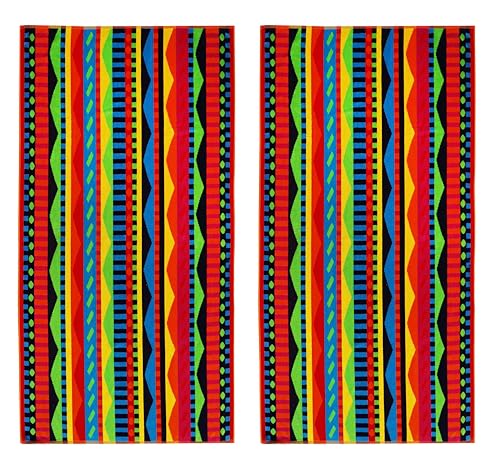 COTTON CRAFT Oversized Beach Towel - 2 Pack XL 39 x 68 inches Big & Huge Beach Blanket Towel - 100% Cotton Jacquard Velour - Super Soft Luxury - Pool Picnic Bath - Cozumel Red Blue Yellow - color: Cozumel - Red Blue Yellow, size: 2 Pack - 39x68
