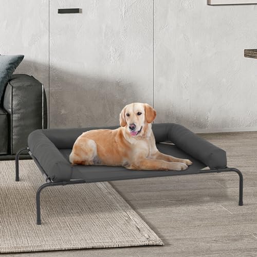 MoNiBloom Outdoor Elevated Dog Bed w/Removable Bolster, Portable Raised Outdoor Dog Bed with Stable Anti-Slip Feet & Breathable Mesh, 48 Inches Length, Dark Gray - color: Dark Gray, size: 48"L