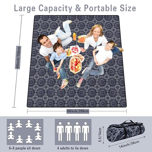 Supfitness Extra Large Picnic Blankets Waterproof Foldable (60 "x 80") Beach Blanket Waterproof Sandproof,3-Layer Thicking Mat Outdoor Packable Camping Blanket - color: Black, size: 5' x 6'8" (Rectangular)