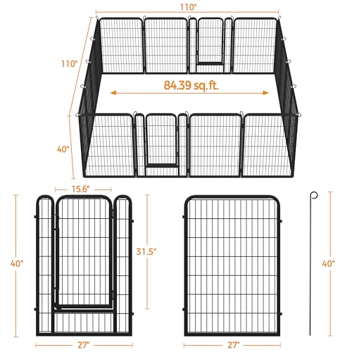 Yaheetech Dog Playpen Outdoor, 40 inch 16 Panels Dog Pen Indoor Heavy Duty Puppy Exercise Pen Metal Pet Fence for RV Camping/Yard/Garden - size: 40"