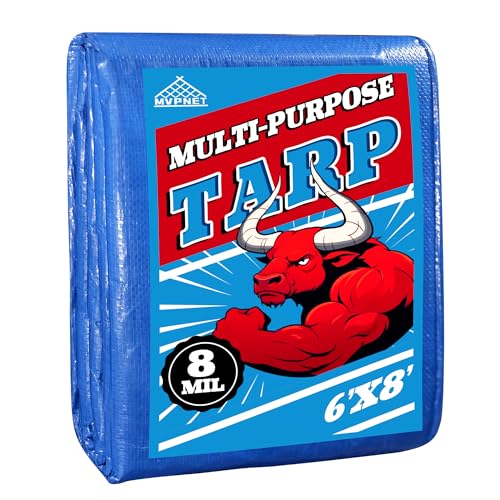 MVPMET Tarp 6x8 Feet 8Mil Multipurpose Waterproof Blue Tarps,UV Resistant, for Covering Courtyards,Emergency Rain Shelter, Camping Tarps. - color: 8mil, size: 6x8
