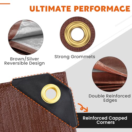 Keten Tarps Heavy Duty Waterproof 6x15Ft, 10 Mil Thick Multipurpose Poly Tarp Tear & Fade Resistant, UV Blocking, Outdoor Tarp with Reinforced Grommets for Roof, Camping, Patio, Pool (Brown/Silver) - color: 10mil Brown/Silver, size: 6x15ft