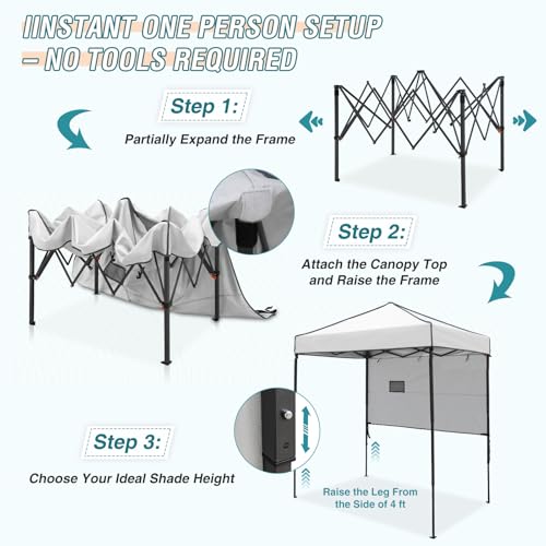 EAGLE PEAK 6x4 Instant Pop Up Canopy Tent with 1 Half Wall Panel, Straight Leg Sun Shelter, Portable Canopy with Carry Bag for Camping, Beach & Sports, White - color: White, size: Half Wall