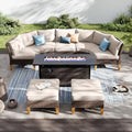 PHI VILLA 6-Piece Wicker Patio Furniture Set with Fire Pit Table, Outdoor Half-Moon Curved Sectional Sofa with Cushions, 56” Gas Fire Pit Table and Ottomans, Beige - color: Beige+fire Pit, size: 7 Seats - Curved