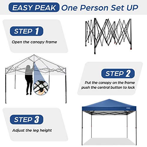 COBIZI Canopy 10 X 10 Pop Up Canopy Tent 1-Button Push Easy up Outdoor Canopy Instant Portable Commercial Shelter Waterproof UPF50+ Gazebo with Reflective Strip, Air Vent & 4 Sandbags,Blue - color: Blue(1-year warranty), size: 10x10ft with No Sidewalls