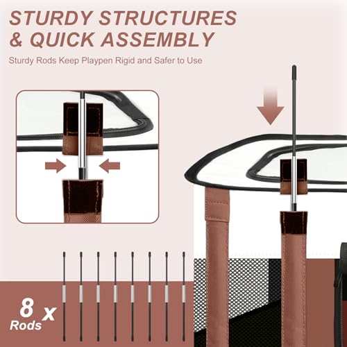 Dog Playpen - Foldable Cat Play Pens for Pubby, Kitten, Rabbit, Portable Pet Tent with Carring Bag for Indoor/Outdoor Travel Camping Brown X-Large - color: Brown, style: X-Large