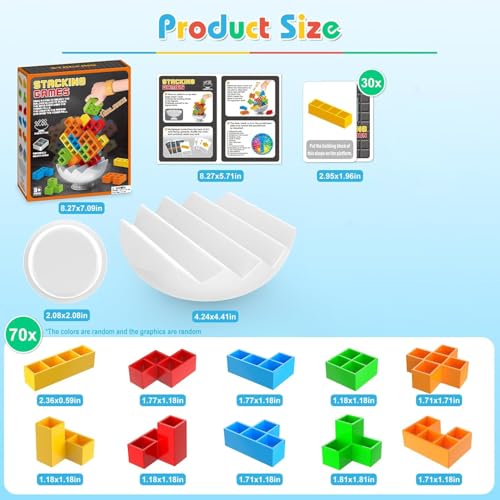 BBnote 70PCS Stack Game for Adult & Kids, 3D Tetra Board Tower Games for Family Travel Party, 2 Players Balance Stacking Toy, Team Toys Building Block - size: 70PCS - New Edition Base