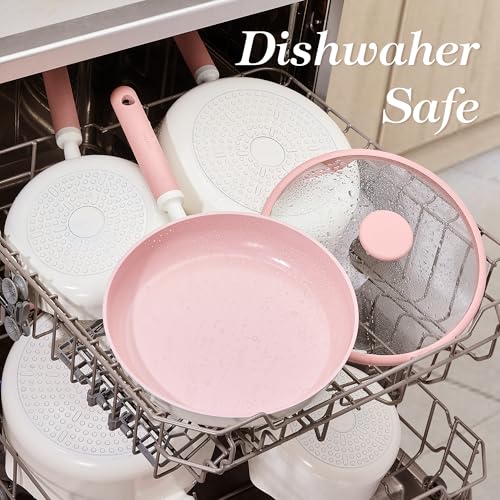 CAROTE Ceramic Cookware Set Nonstick, 15pcs Pots and Pans Set Non stick, Non Toxic Cookware,Dishwasher,RV/Camping Cookware Set, Pan and Pot with Kitchen Utensils, Pink - color: Pink