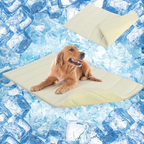 SCENEREAL Dog Cooling Mat for Crate, Thicken Self-Cooling Dog Pad Reversible (Cool & Warm), 59"x40" Pet Cool Bed for M Large XL Dogs,Kennel Sofa Mats Machine Washable, Durable Non-Toxic Gel, Outdoor - color: Beige, size: X-Large(59" L x 40" W x 1.0" HT)