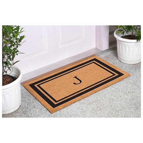 Calloway Mills 152962448 Black Border 24" x 48" Monogram Doormat (Letter J) - color: Letter J, size: 2' x 4' (Rectangular)