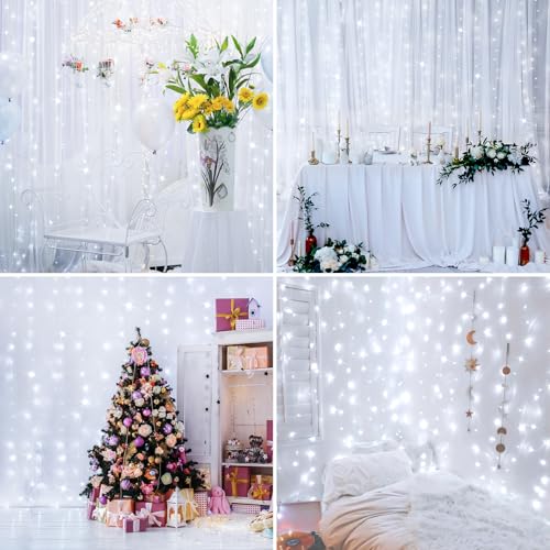 suddus White Curtain Lights for Bedroom Wall, 200 Led Twinkle Lights with Remote 8 Modes Timer, USB Plug-in String Lights for Wedding, Party, Backdrop, Birthday, Window Decorations, (6.5ft*6.5ft) - color: White, size: USB-200 LED