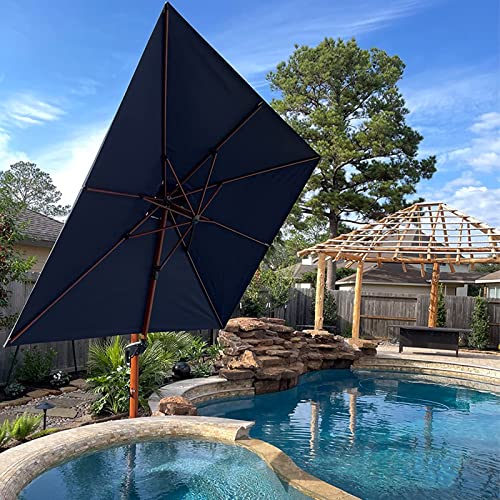 PURPLE LEAF 10ft Patio Umbrella Outdoor Square Umbrellas Large Cantilever Umbrella Windproof Offset Umbrellas Heavy Duty Sun Umbrella for Garden Deck Pool Patio, Navy Blue - color: Navy Blue, size: 10'X10', style: Umbrella