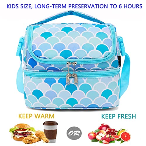 FlowFly Double Decker Cooler Insulated Lunch Bag Large Tote for Boys, Girls, Men, Women, With Adjustable Strap (Mermaid) - color: Mermaid