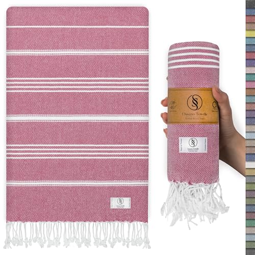 Ossano Turkish Beach Towel Soft & Drying Oversized (39" x 71") - Quick Dry, Versatile and Functional as Picnic, Travel and Beach Blanket, Yoga, Gym, Pool and Cruise Towels - Pink - color: Pink