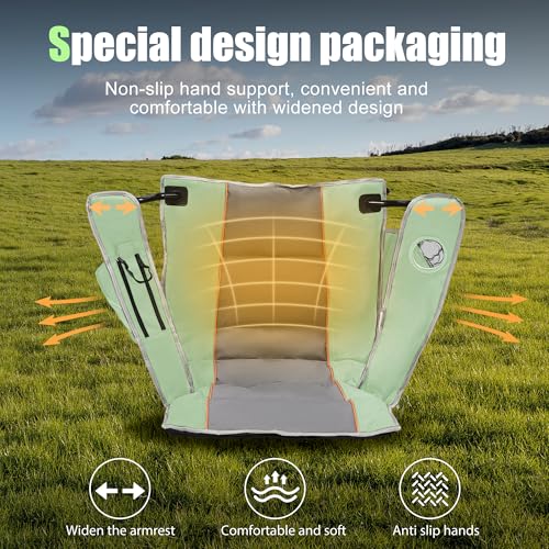 XMT Premium Padded Folding Chair, Extra Wide & Heavy Duty 450lbs Capacity, Portable Camping Chair with Insulated Cooler, Cup Holder & Storage, Compact Foldable for Outdoor, Beach, Picnics - color: 03-green