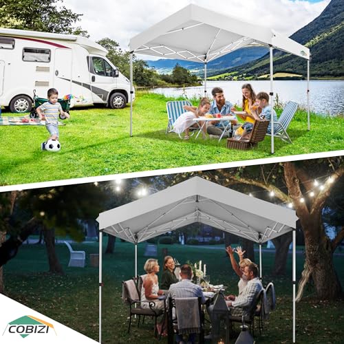 COBIZI 10x10 Pop up Canopy Portable Garage with 1-Button Push Center Lock, Car Port Garage with 1 Sidewalls UV Resistant Waterproof All-Season Tents Shelter for Truck - color: White, size: 10x10FT