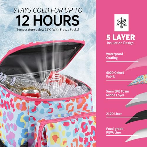 DYSHAYEN Cooler Backpack,Lightweight Backpack Cooler Insulated Leak Proof,30 Cans Soft Cooler Bag for Beach,Camping,Beach,Picnic,Lunch - color: Multi Leopard