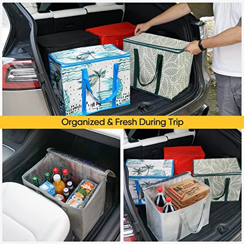 BALEINE 2Pk Insulated Reusable Grocery Bags, Collapsible Cooler Bag for Groceries, Heavy Duty Large Insulated Bag (16''x9''x13'', Antique Foliage) - color: Antique Foliage