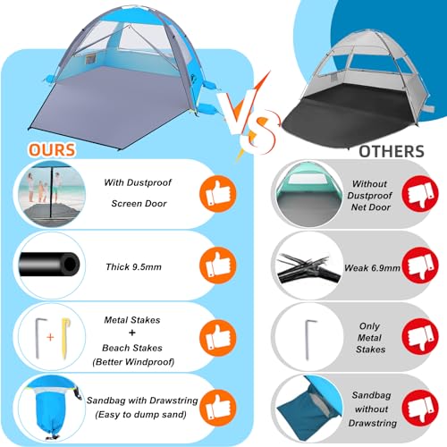 Happy Travel Beach Tent, UPF 50+ UV Protection Sun Shade Shelter for 3/4/5/6/7/8 Person, Portable Beach Canopy for Family & Baby, Lightweight & Easy Setup Beach Cabana with 3 Ventilation Mesh Windows - color: Sky Blue, size: 4 Person
