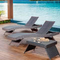 PE Rattan Adjustable Backrest Chaise Lounge Set 2 with 1 Side Table, Outdoor Pool Recliner Patio Chairs Lounge Chair Set 2 with 1 Coffee Table for Outside Beach Poolside Sunbathing - color: 2 Chairs + 1 Table