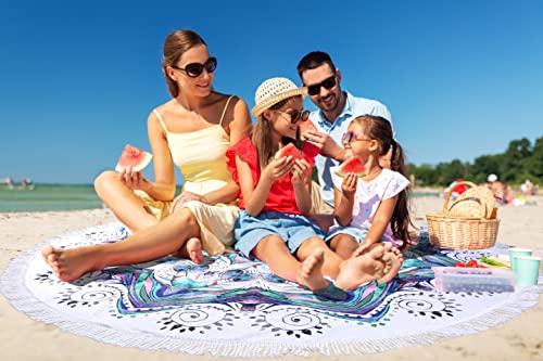 Benefeet Sox Beach Towel Large Round Mandala Pool Towels Tassels Microfiber Quick Dry Beach Blanket Throw Bohemian Roundie Swim Pool Circle Towel, 59 Inches - color: Mandala, Blue White