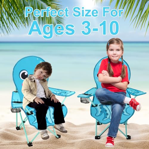 KABOER Kids Outdoor Folding Lawn and Camping Chair with Cup Holder and Carrying Bag, Children's Camping Chairs - color: Blue Octopus