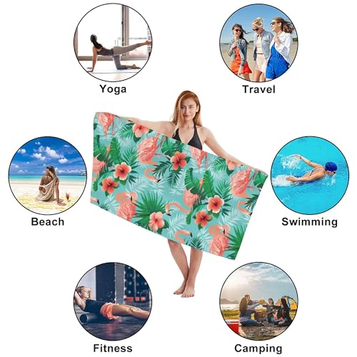 Flamingos Beach Towel,Tropical Pink Flamingos and Jungle Palm Leaves Lightweight Compact Sand Free Quick Dry Oversized Pool Swimming Towels for Girls Women Adults,29.5"×59" - color: Tropical Pink Flamingos and Jungle Palm Leaves