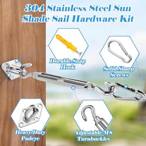 Sunshade Hardware Kit with Ratchet Winch Wire Cable for Triangle Rectangle Sun Shade Canopy Installation, 304 Stainless Steel Shade Awning Kit for Outdoor,Garden,Kitchen,Patio Lawn - size: Hardware Kit with Ratchet Winch