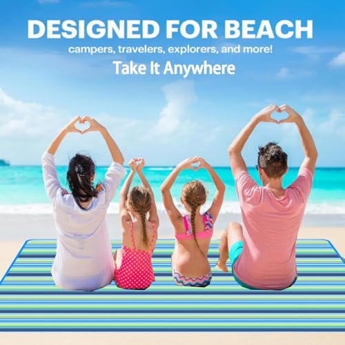 RUIBOLU Large Picnic Blanket, Beach Blankets(80X60) Inch Sandproof Beach Mat for 3-5 Adults Waterproof Quick Drying Outdoor Picnic Mat for Travel Camping Park Lawn (Blue Stripes) - color: Blue Stripes