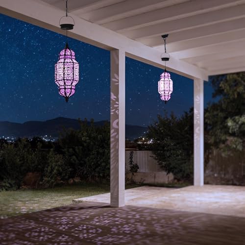 18 Inch High Large Hanging Solar Lights Outdoor Garden Decor, Decorative Waterproof Plastic Moroccan Solar Lantern Lamp, Outside Decorations for Patio Yard Porch Decor, Gardening Gifts for Women Mom - color: Black Purple, size: 1pack