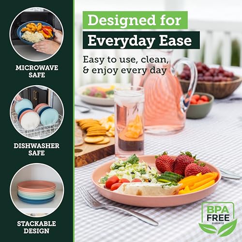 Grow Forward Premium Wheat Straw Plates - 10 Inch Reusable Hard Plastic Dinner Plates Set of 8 - Unbreakable Microwave Safe Plates for Dessert, Camping, RV, Outdoors, Patio, Kitchen Dishes - Tropical - color: Tropical, size: 10 inch