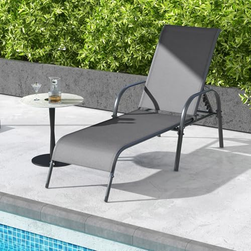 Giantex 2 Pack Patio Lounge Chair, Outdoor Chaise Lounge with 5 Adjustable Backrest, Sturdy Steel Frame, Sunbathing Recliner, Tanning Chair for Beach, Outside, Yard, Balcony, Pool Chairs (2,Dark Gray) - color: Dark Gray