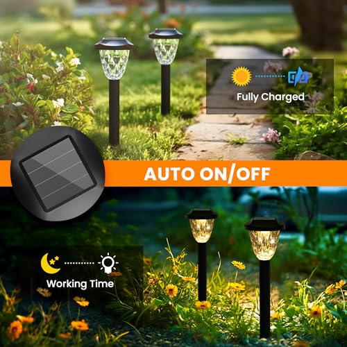 GIGALUMI 10 Pack Solar Lights Outdoor, Solar Pathway Lights with Great Pattern, Waterproof Auto On/Off Solar Powered Light for Outside Yard Garden Walkway Driveway Lawn Pathway - color: Warm White, size: 14.17'' 10 Pack